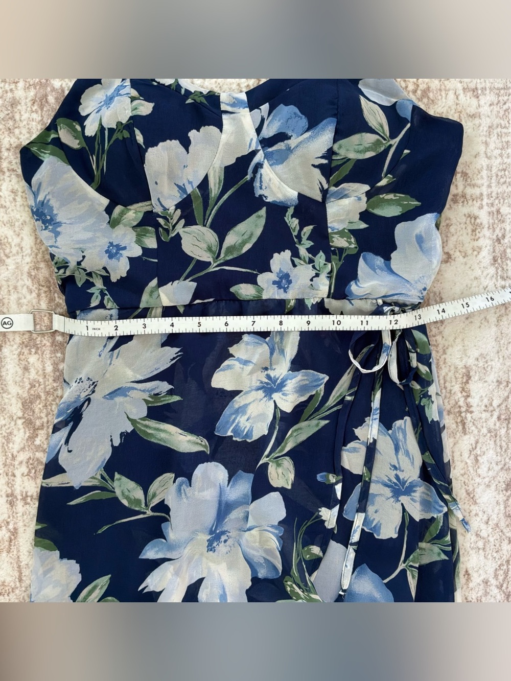 Lily Rose Blue Floral High-Low Wrap Faux Midi Dress Size M - Picture 9 of 10